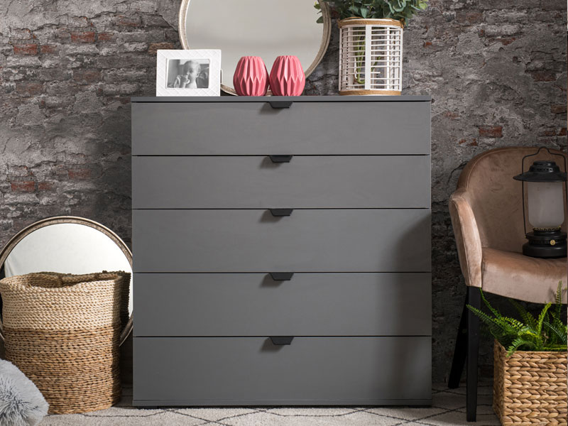 KOMODA DUERO 5F 90 grafit siva - Zećanka